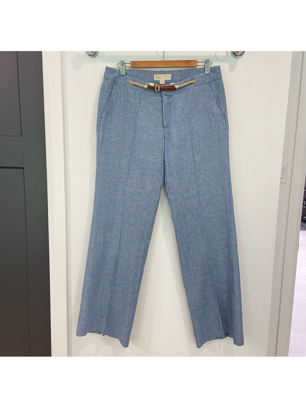 Michael Kors trousers pant wide leg light blue linen &cotton blend lightweight 8 - Picture 4 of 16